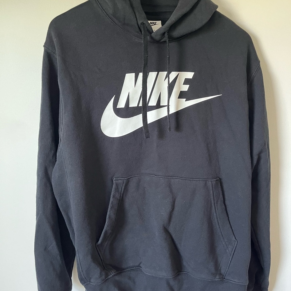 Nike Men's Black Hoodie with White Logo